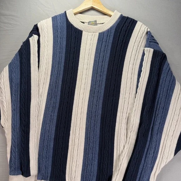 Vintage Grandpa Sweater Mens Medium Blue Cabe Knit 3D Knit Ozark Wilderness - Picture 1 of 10